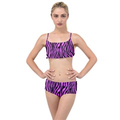 Zebra Stripes Pattern Trend Colors Black Pink Layered Top Bikini Set by EDDArt