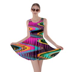 Multicolored Wave Distortion Zigzag Chevrons Skater Dress by EDDArt