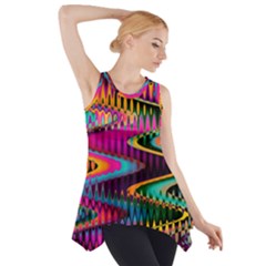 Multicolored Wave Distortion Zigzag Chevrons Side Drop Tank Tunic by EDDArt