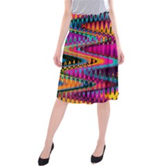 Multicolored Wave Distortion Zigzag Chevrons Midi Beach Skirt by EDDArt