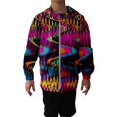 Multicolored Wave Distortion Zigzag Chevrons Hooded Windbreaker (kids) by EDDArt