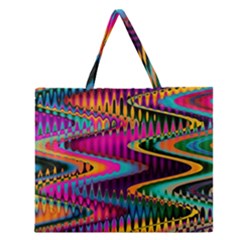 Multicolored Wave Distortion Zigzag Chevrons Zipper Large Tote Bag by EDDArt