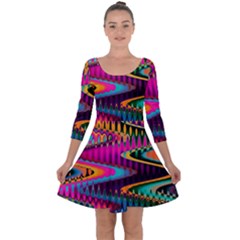 Multicolored Wave Distortion Zigzag Chevrons Quarter Sleeve Skater Dress by EDDArt