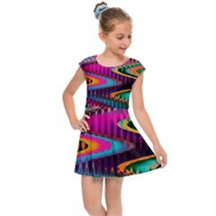 Multicolored Wave Distortion Zigzag Chevrons Kids Cap Sleeve Dress by EDDArt