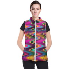 Multicolored Wave Distortion Zigzag Chevrons Women s Puffer Vest by EDDArt