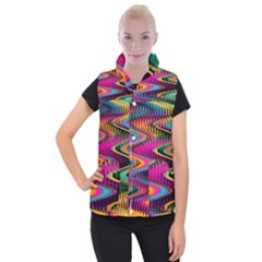 Multicolored Wave Distortion Zigzag Chevrons Women s Button Up Vest by EDDArt