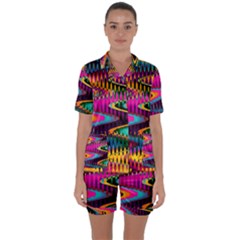 Multicolored Wave Distortion Zigzag Chevrons Satin Short Sleeve Pyjamas Set by EDDArt