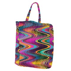 Multicolored Wave Distortion Zigzag Chevrons Giant Grocery Tote by EDDArt