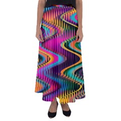 Multicolored Wave Distortion Zigzag Chevrons Flared Maxi Skirt by EDDArt