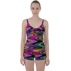 Multicolored Wave Distortion Zigzag Chevrons Tie Front Two Piece Tankini by EDDArt