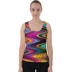 Multicolored Wave Distortion Zigzag Chevrons Velvet Tank Top by EDDArt