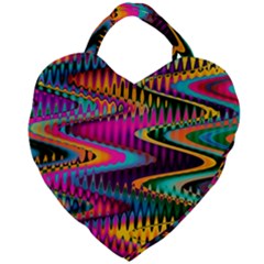 Multicolored Wave Distortion Zigzag Chevrons Giant Heart Shaped Tote by EDDArt