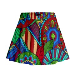 Pop Art Paisley Flowers Ornaments Multicolored 2 Mini Flare Skirt by EDDArt