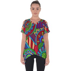 Pop Art Paisley Flowers Ornaments Multicolored 2 Cut Out Side Drop Tee by EDDArt