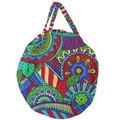 Pop Art Paisley Flowers Ornaments Multicolored 2 Giant Round Zipper Tote by EDDArt