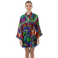 Pop Art Paisley Flowers Ornaments Multicolored 2 Long Sleeve Kimono Robe by EDDArt