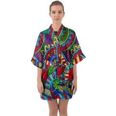 Pop Art Paisley Flowers Ornaments Multicolored 2 Quarter Sleeve Kimono Robe by EDDArt