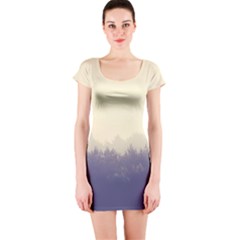 Cloudy Foggy Forest With Pine Trees Short Sleeve Bodycon Dress by genx