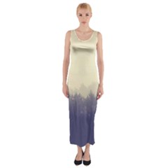 Cloudy Foggy Forest with pine trees Fitted Maxi Dress