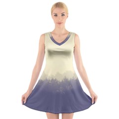 Cloudy Foggy Forest with pine trees V-Neck Sleeveless Dress