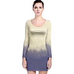 Cloudy Foggy Forest with pine trees Long Sleeve Velvet Bodycon Dress