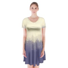 Cloudy Foggy Forest with pine trees Short Sleeve V-neck Flare Dress
