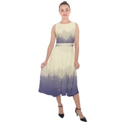 Cloudy Foggy Forest with pine trees Midi Tie-Back Chiffon Dress