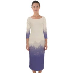 Cloudy Foggy Forest with pine trees Quarter Sleeve Midi Bodycon Dress
