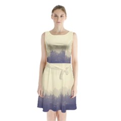 Cloudy Foggy Forest with pine trees Sleeveless Waist Tie Chiffon Dress