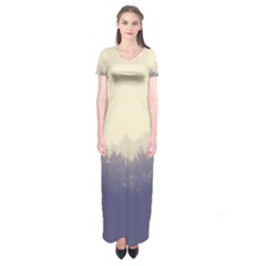 Cloudy Foggy Forest with pine trees Short Sleeve Maxi Dress