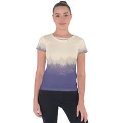 Cloudy Foggy Forest with pine trees Short Sleeve Sports Top 