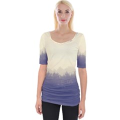Cloudy Foggy Forest with pine trees Wide Neckline Tee