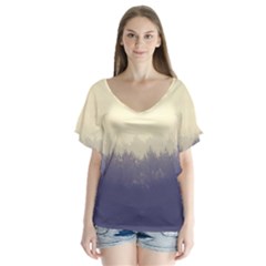 Cloudy Foggy Forest with pine trees V-Neck Flutter Sleeve Top