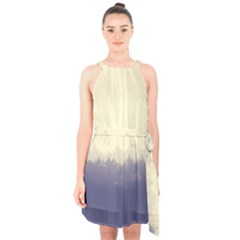 Cloudy Foggy Forest with pine trees Halter Collar Waist Tie Chiffon Dress