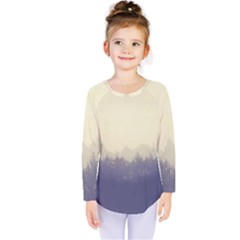 Cloudy Foggy Forest with pine trees Kids  Long Sleeve Tee