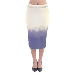 Cloudy Foggy Forest with pine trees Velvet Midi Pencil Skirt