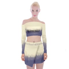 Cloudy Foggy Forest with pine trees Off Shoulder Top with Mini Skirt Set