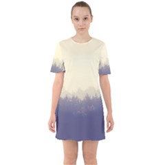 Cloudy Foggy Forest with pine trees Sixties Short Sleeve Mini Dress