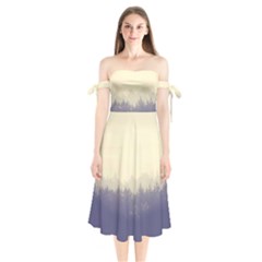 Cloudy Foggy Forest with pine trees Shoulder Tie Bardot Midi Dress
