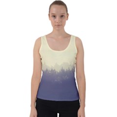 Cloudy Foggy Forest with pine trees Velvet Tank Top