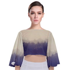 Cloudy Foggy Forest with pine trees Tie Back Butterfly Sleeve Chiffon Top