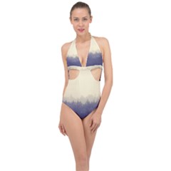 Cloudy Foggy Forest with pine trees Halter Front Plunge Swimsuit