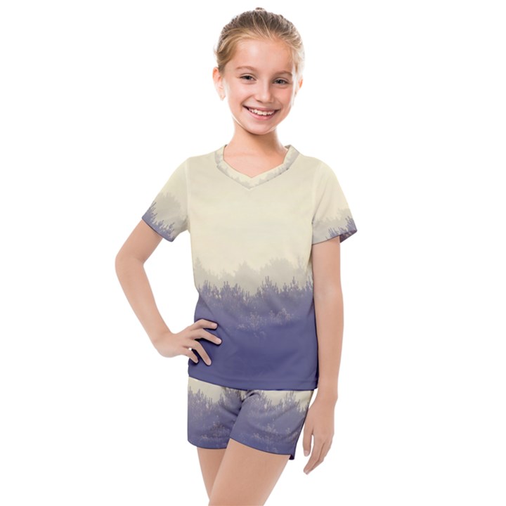 Cloudy Foggy Forest with pine trees Kids  Mesh Tee and Shorts Set