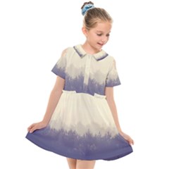 Cloudy Foggy Forest with pine trees Kids  Short Sleeve Shirt Dress