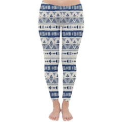 Native American Ornaments Watercolor Pattern Blue Classic Winter Leggings by EDDArt