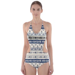 Native American Ornaments Watercolor Pattern Blue Cut-out One Piece Swimsuit by EDDArt