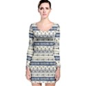 Native American Ornaments Watercolor Pattern Blue Long Sleeve Velvet Bodycon Dress View1