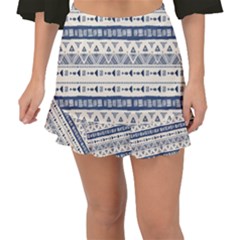 Native American Ornaments Watercolor Pattern Blue Fishtail Mini Chiffon Skirt by EDDArt