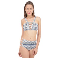 Native American Ornaments Watercolor Pattern Blue Cage Up Bikini Set by EDDArt