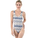 Native American Ornaments Watercolor Pattern Blue High Leg Strappy Swimsuit View1